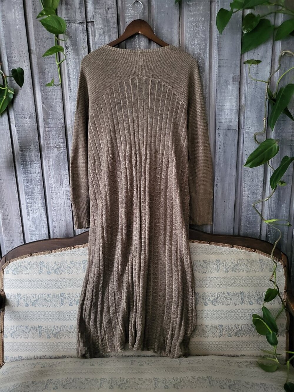 Free People Shadow Stripe Ribbed Knit Duster Cardigan Olive Khaki S - Picture 2 of 9